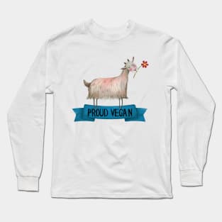 Proud Vegan Cute Goat With Flower Illustration Long Sleeve T-Shirt